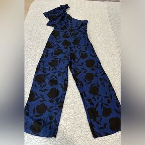 Kate Spade Black Floral on Blue Jumpsuit ROMPER WOMEN 8